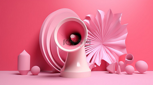 柔和的粉红色背景上扩音器场景创建器的 3D 渲染