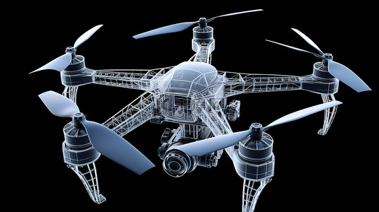 空气背景背景图片_无人机结构体和线框 3D 模型