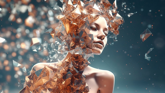 eva超现实背景图片_以女性形态和水晶元素为特色的超现实 3D 艺术品