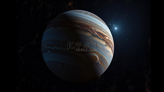 运动中的木星 3d 渲染的行星穿过繁星点点的夜空中的门户