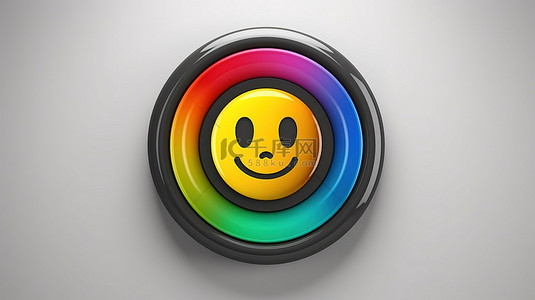 圆形按钮平面单色轮廓表情符号上的 3d 儿童情感图标，颜色俏皮