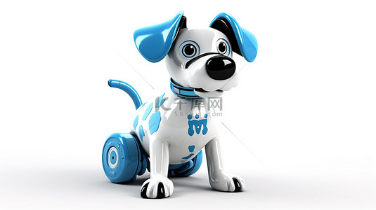 白色背景在 3D 动物机器人上具有未来派蓝色 wi fi 标志
