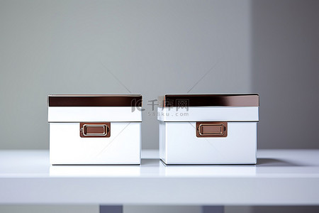储物背景图片_白色桌子上有两个小储物盒