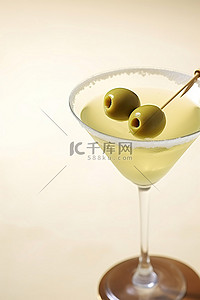 鸡尾酒柠檬背景图片_一种橄榄马提尼饮料，上面有柠檬片和盖子