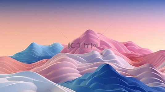 山和海卡通背景图片_柔和柔和的山脉的低聚风格 3D 渲染