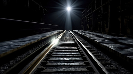 光与影的对比 黑暗中照亮的铁路