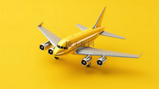 简约建模背景背景图片_黄色背景下飞机的简约 3D 渲染