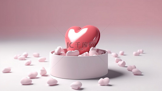 浪漫情人节或周年纪念礼物心形盒模型与 3D 渲染