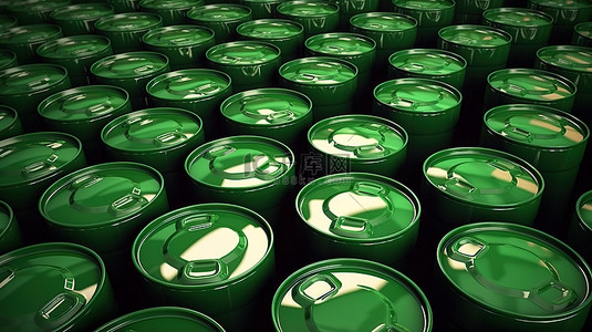 绿色气体桶堆叠阵列的 3d 插图