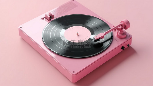 卡通唱片背景图片_柔和的粉红色背景上光滑的粉红色乙烯基播放器的简约 3D 渲染激发旋律共鸣