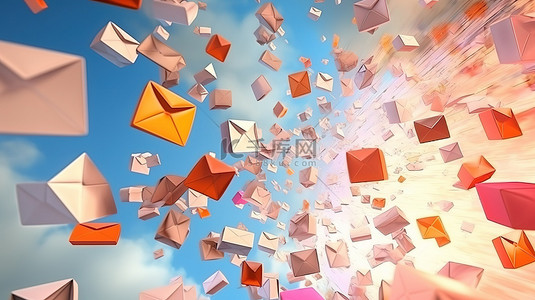 发送iocn背景图片_快速传递消息飞行信封用于大量电子邮件发送 3D 渲染