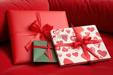 温暖治愈爱心背景图片_一个用红色袋子和一些彩色盒子装饰的枕头