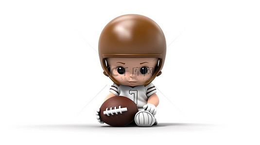 足球卡通人物背景图片_白色 3d 渲染的小鸡美国足球运动员