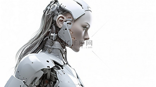 女孩在思考背景图片_在 3d 渲染中隔离女性机器人或机器人的白色分析