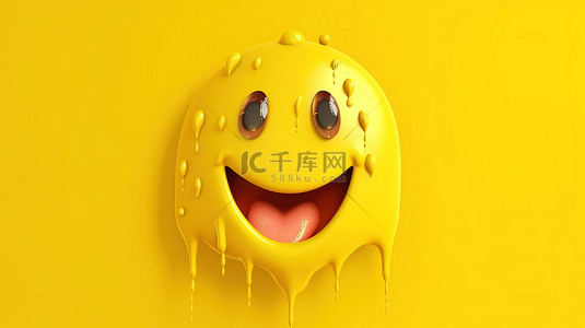 叉腰大笑背景图片_黄色背景的 3D 插图，带有模糊的大笑表情符号和眼泪