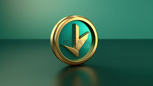 箭头圆圈标志背景图片_金福图纳符号中的向上箭头圆圈图标，带有宁静的绿色背景 3d 渲染