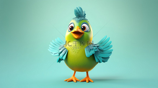 孤立的快乐而迷人的鸟性格的 3D 插图