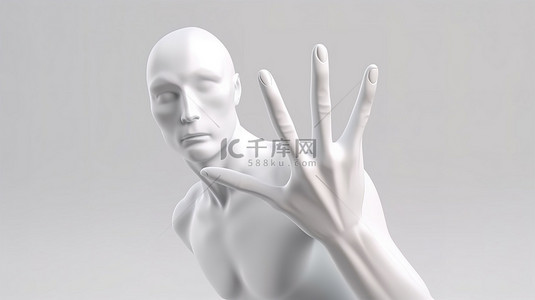 手指向上滑动背景图片_角色手指手势 3D 渲染插图，在白色背景上具有触摸或单击效果
