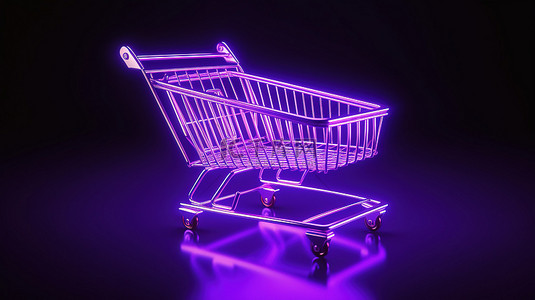 商业购物背景图片_在线购物概念 3D 渲染紫色背景，购物车上可点击购买按钮