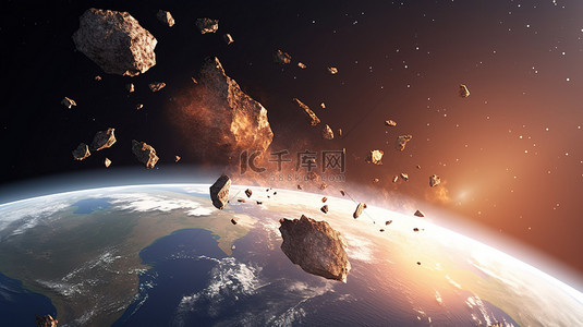 地球的非洲大陆受到陨石袭击，引人注目的 3d 渲染