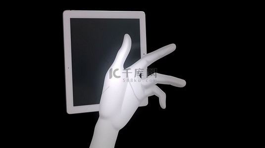 手机触屏手背景图片_卡通手握住的纵向平板电脑，按下触摸屏中心