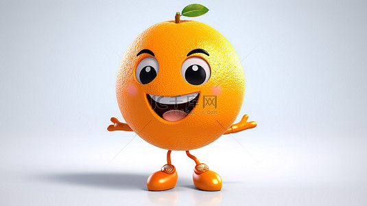 水果卡通人物背景图片_欢快的 3D 卡通柑橘人物与充满活力的橙色水果