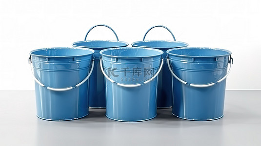 3d 渲染白色背景与蓝色塑料桶