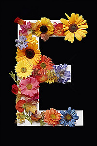 字母e充满了五颜六色的花朵