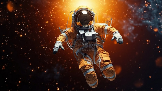宇航员进行太空行走的 3D 渲染图像