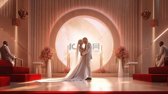 婚礼舞蹈背景图片_一对夫妇在祭坛上宣誓的 3D 插图