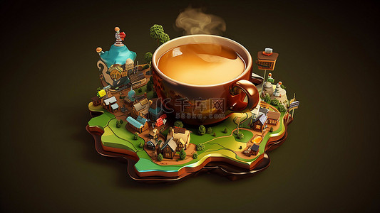 陶瓷卡通背景图片_咖啡饮品卡通小房子