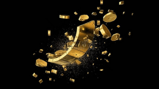 崩溃的金色美元符号的 3d 渲染