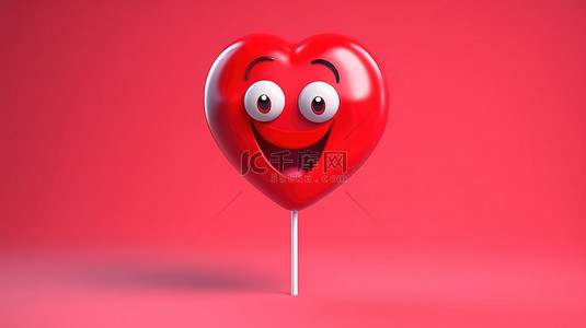 情人节广告的滑稽面孔心形糖果棒棒糖的 3D 渲染