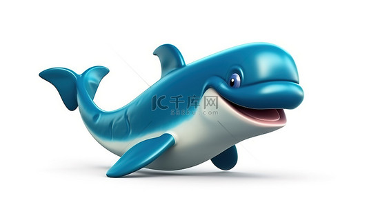 孤立在白色背景上的卡通鲸鱼的 3D 插图