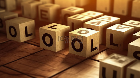 目标分解背景图片_3D 渲染的木制立方体块形成了“目标”一词，是商业概念的理想选择
