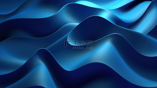 3d 蓝色图案波浪与光影墙装饰面板插图