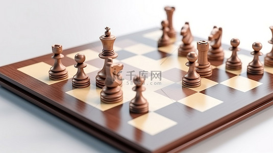 白色背景 3d 渲染等距视图中的国际象棋字符