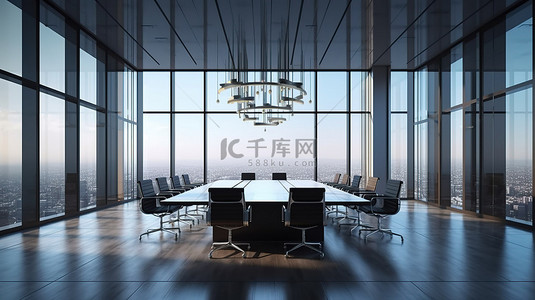 虚拟会议室背景图片_享有城市天际线景观的虚拟商务会议室