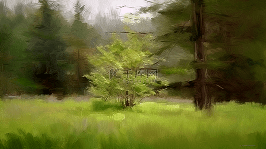 森林树油画背景