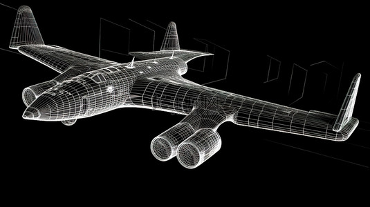 免抠图纸飞机背景图片_3d 渲染抽象线框飞机黑色背景