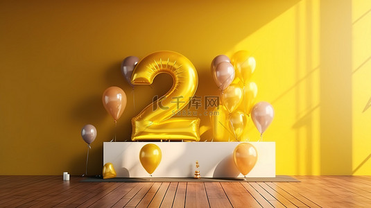 心形字体背景图片_讲台上显示数字二十二与心形气球 3d 渲染庆祝