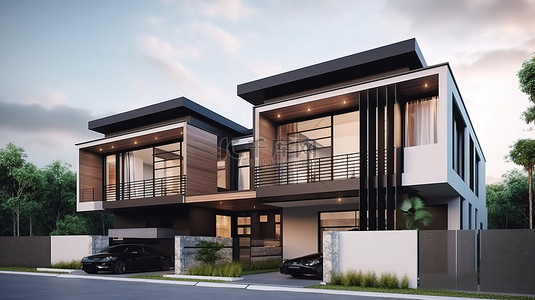 房地产设计背景图片_城市 3D 渲染中现代住宅的外观设计