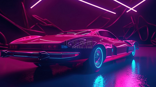 老爷车乘坐 3D 渲染的 80 年代复古未来科幻无缝环路