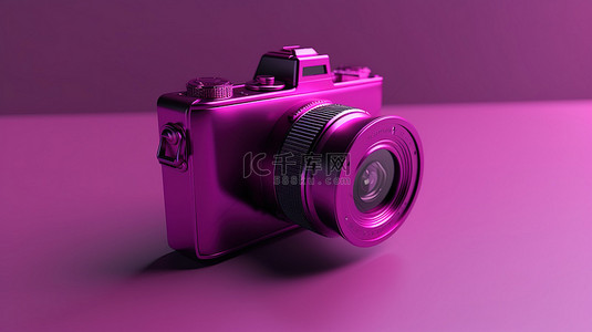 镜头图标背景图片_3D 相机图标紫洋红色背景上 3D 渲染中摄影的符号表示