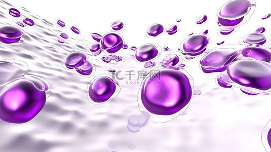 b病毒png背景图片_3D 抽象白色背景上的有机紫色细胞簇