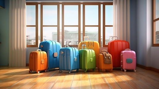 旅行行李背景图片_家庭旅行行李的 3d 渲染