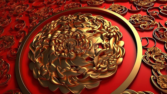 金色2021背景图片_红色和金色的中国背景的 3d 渲染