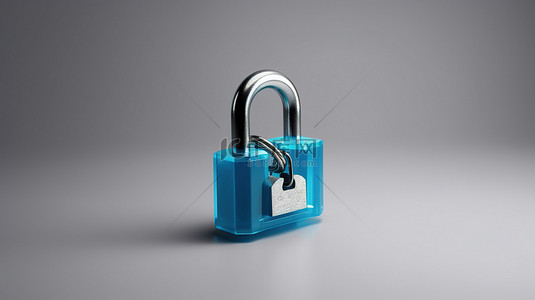 密码安全的背景图片_灰色背景下解锁蓝色挂锁的 3d 渲染