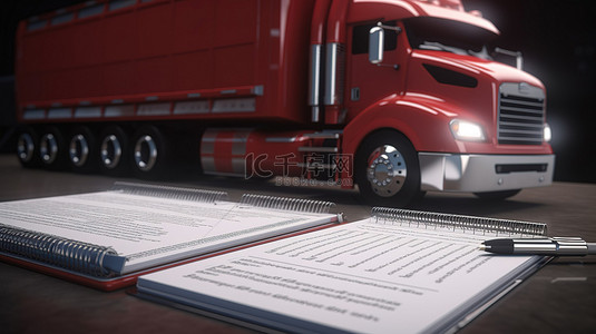送货清单背景图片_3d 渲染中描绘的清单主题卡车运输