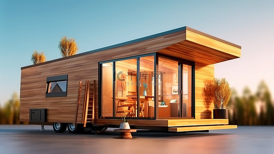 现代小住宅，木质外墙 3D 渲染